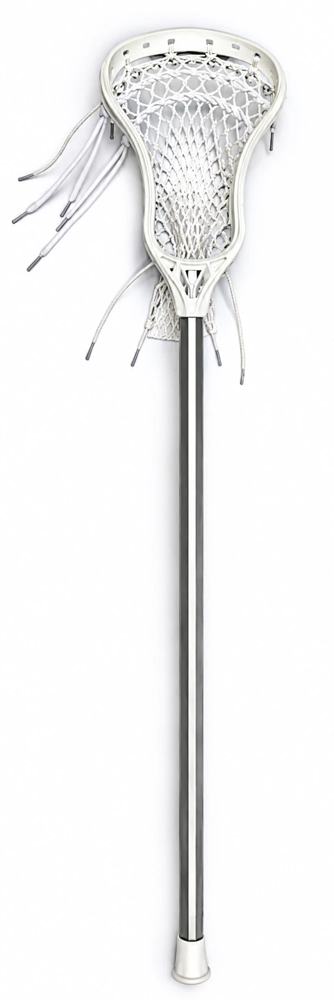 Men’s lacrosse stick with white head and silver shaft
